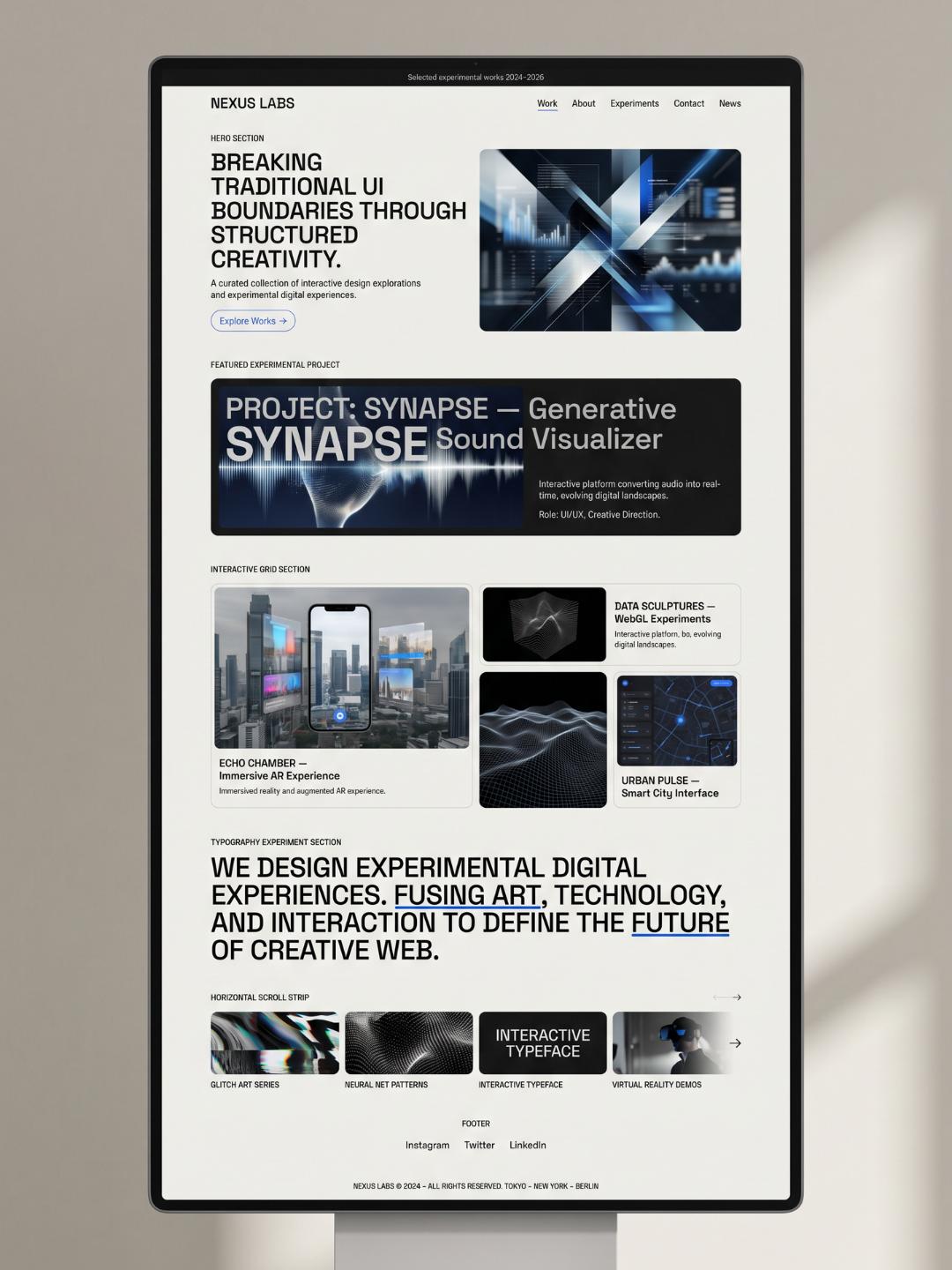 Art portfolio website interface framed in elegant solid borders